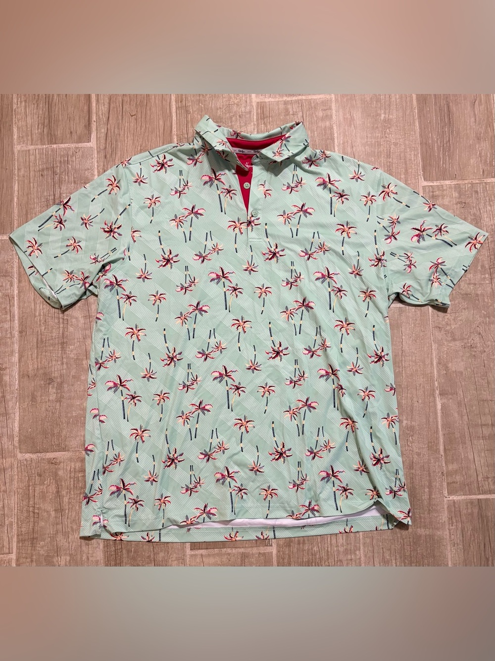 Walter Hagen Mint Green Palm Tree Polo with Pink Accents